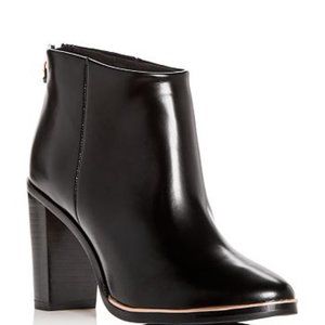 Ted Baker Vaully Leather and Suede Block Heel Ankle Boots Black 37 6.5 NEW